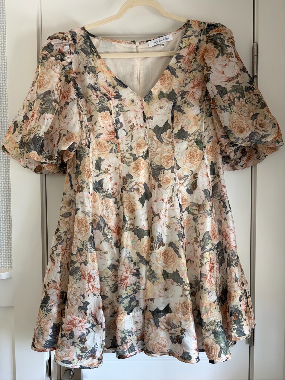 Sophie The Label Floral V-Neck Mini Dress in Blush Cream
